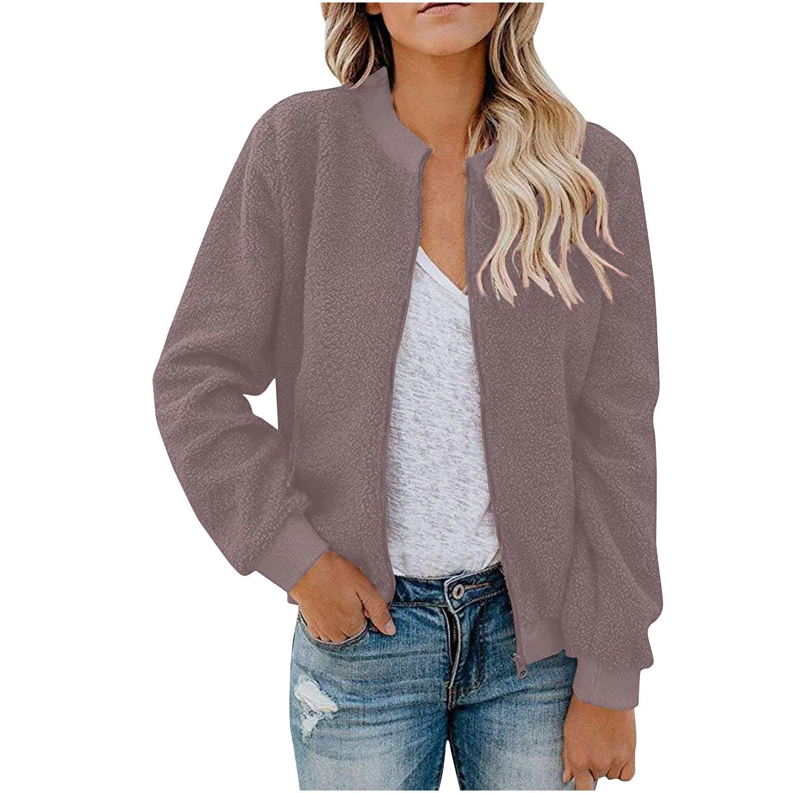 Lambswool zipper jacket coat top for women in multiple colours