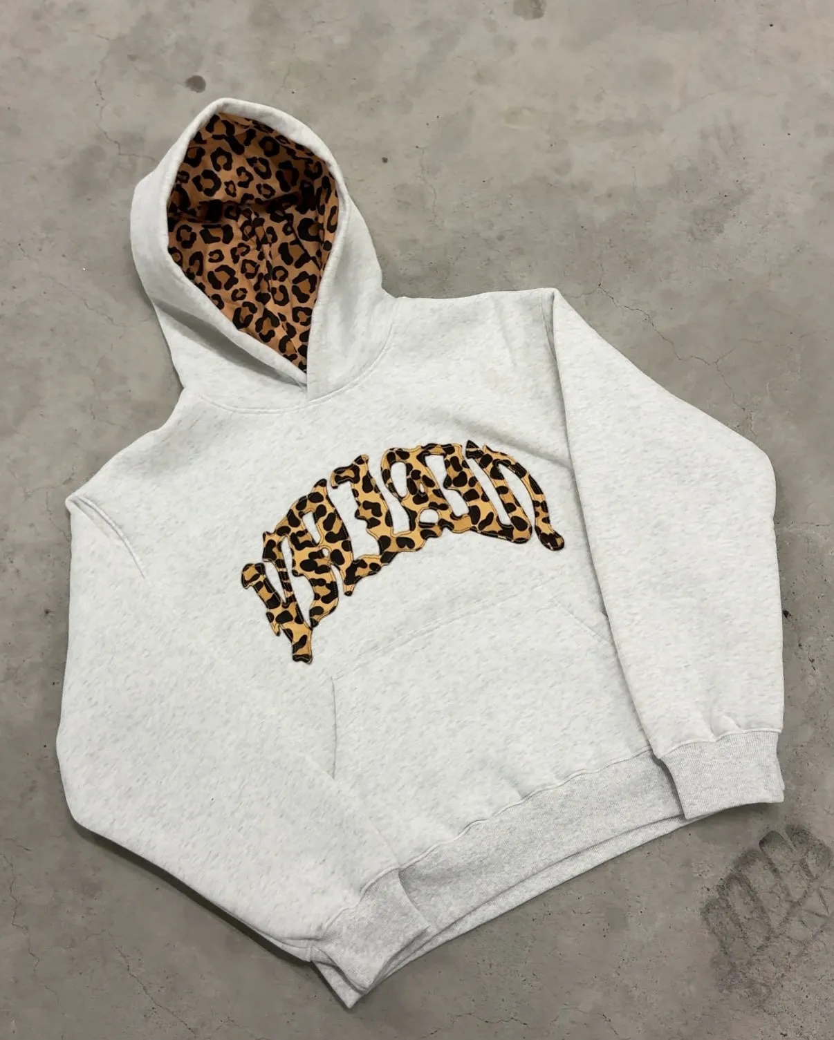 Black or light gray street casual three-piece set with leopard print letter embroidery on hoodie and trousers