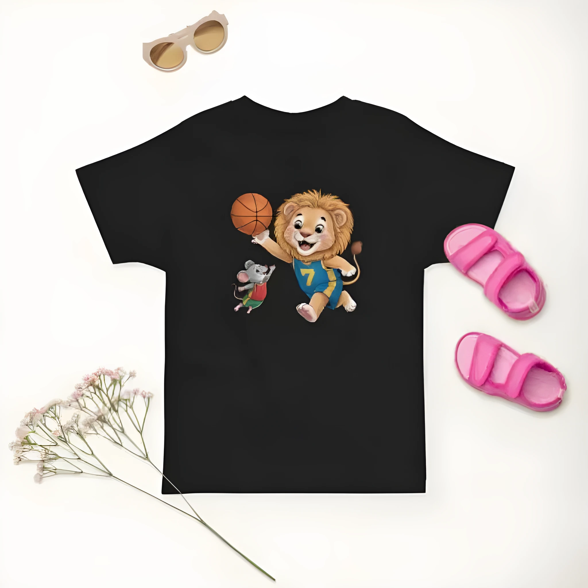 Cotton cartoon short sleeve T-shirt for children, black, unisex, suitable height 100-170cm