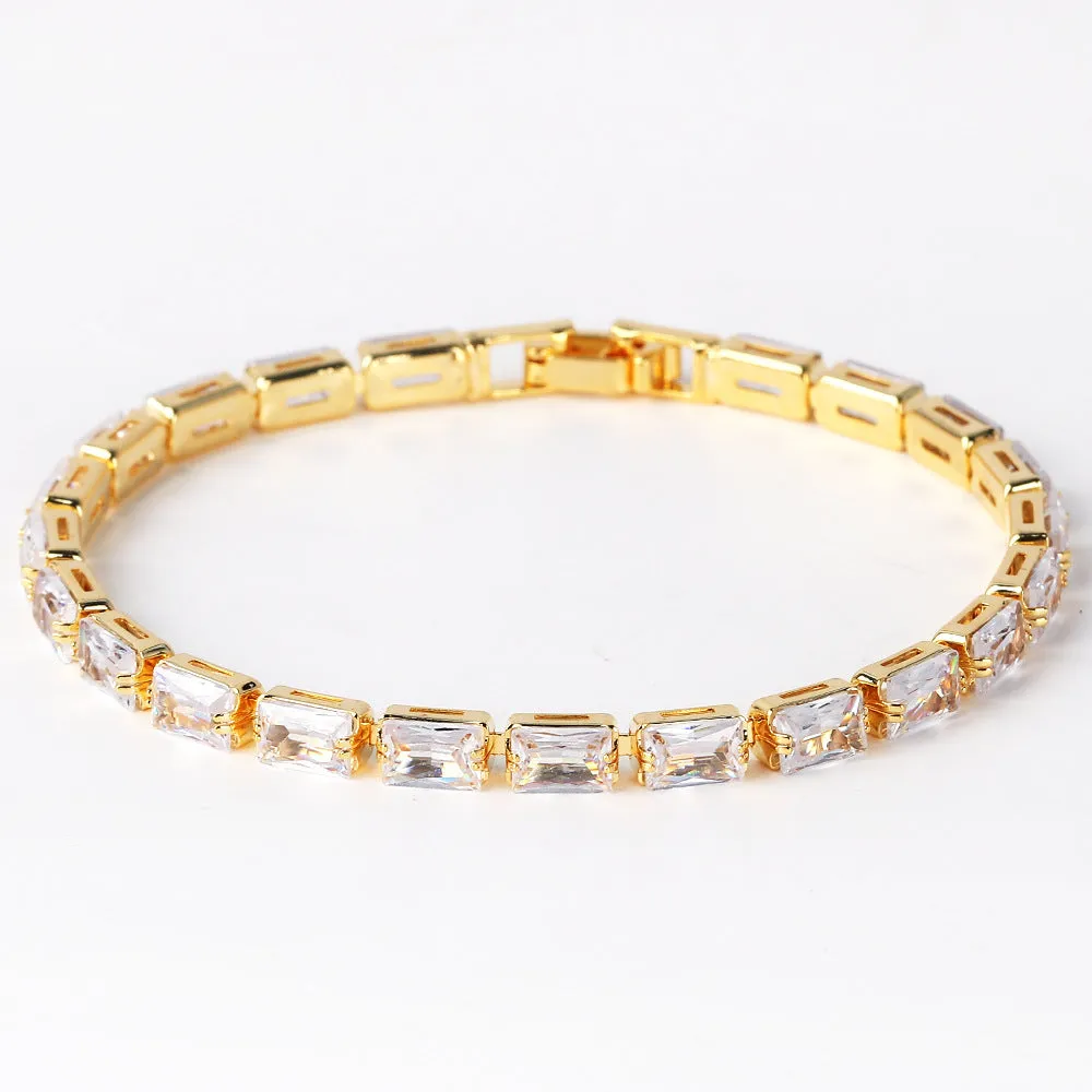 Electroplated zircon bracelet for women with gold tone finish and blue zircon stones