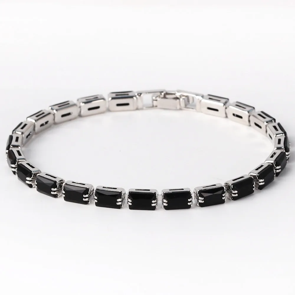 Electroplated zircon bracelet for women with gold tone finish and blue zircon stones