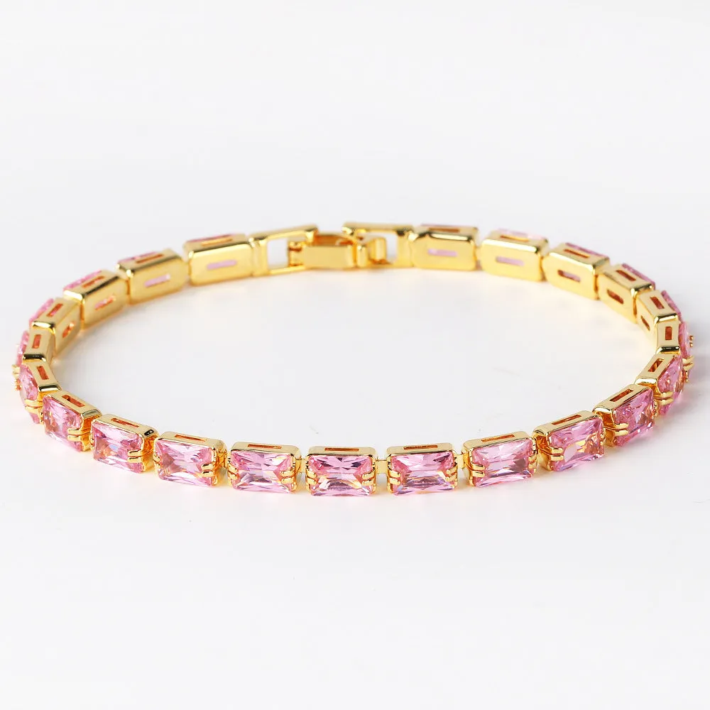 Electroplated zircon bracelet for women with gold tone finish and blue zircon stones