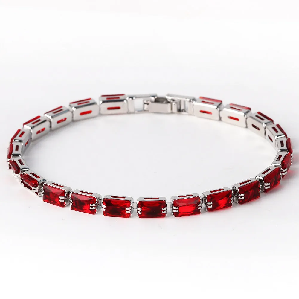 Electroplated zircon bracelet for women with gold tone finish and blue zircon stones