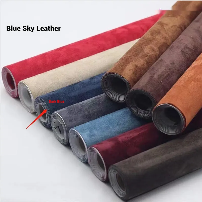 Self-adhesive leather suede sheet in beige colour showing texture and adhesive backing.