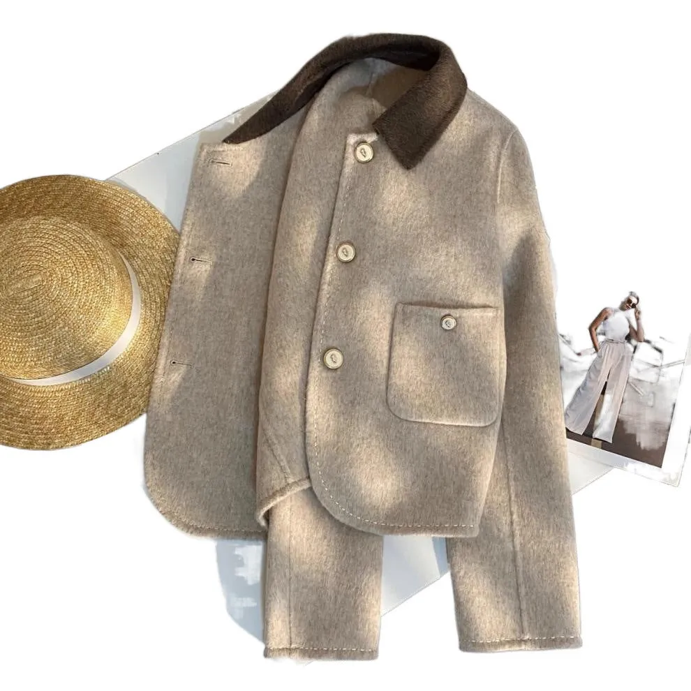 French style Kafuu double-sided reversible coat for women in khaki colour loose fit polyester