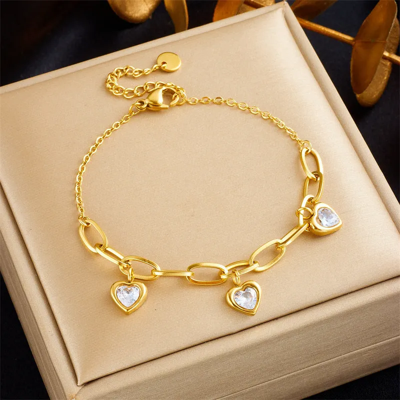 Gold plated love pendant titanium steel chain bracelet for women - B1127 Green, B1128 Pink, B1129 White