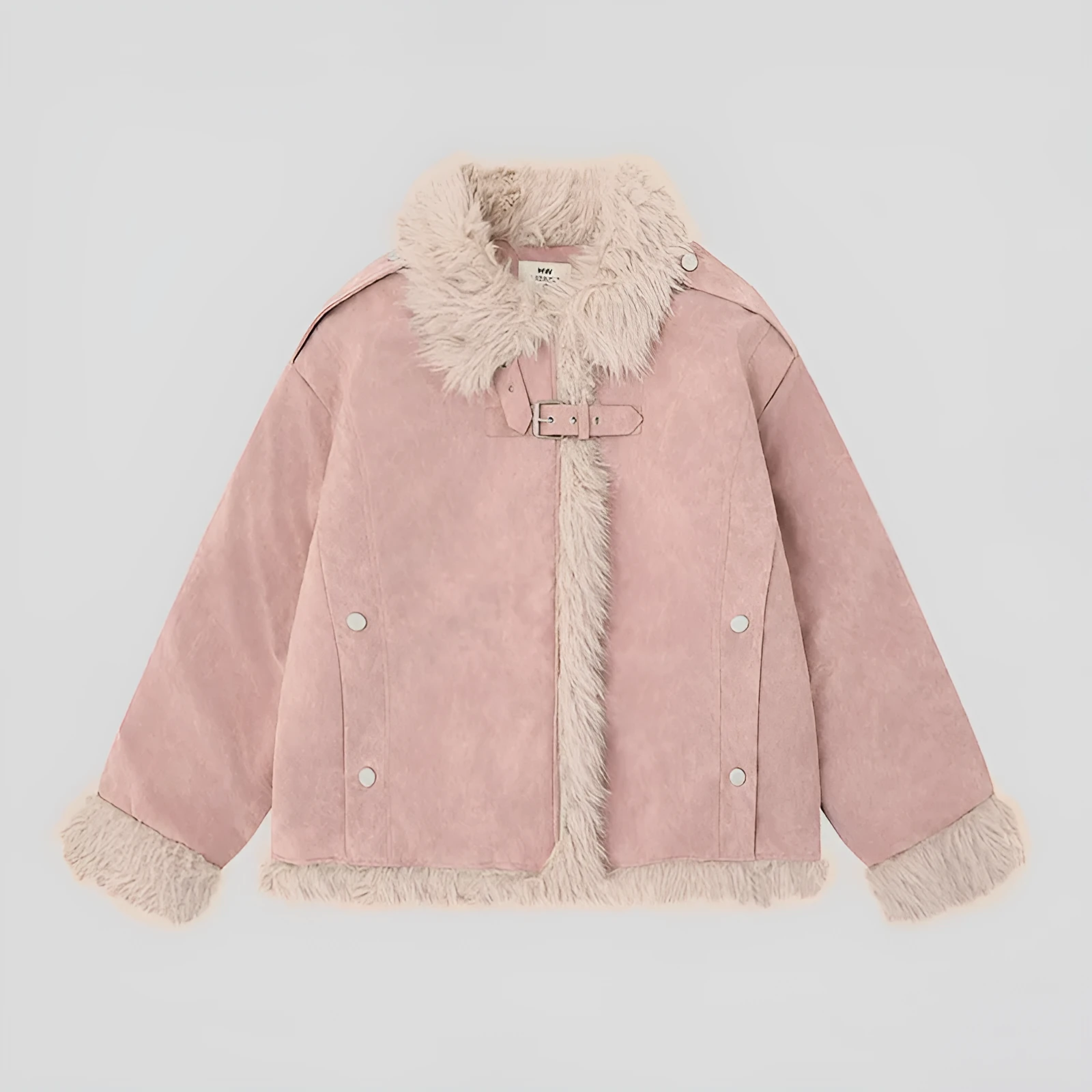 Women's American-style retro lamb wool coat in loose fit, available in black, brown, and pink, sizes S to XL