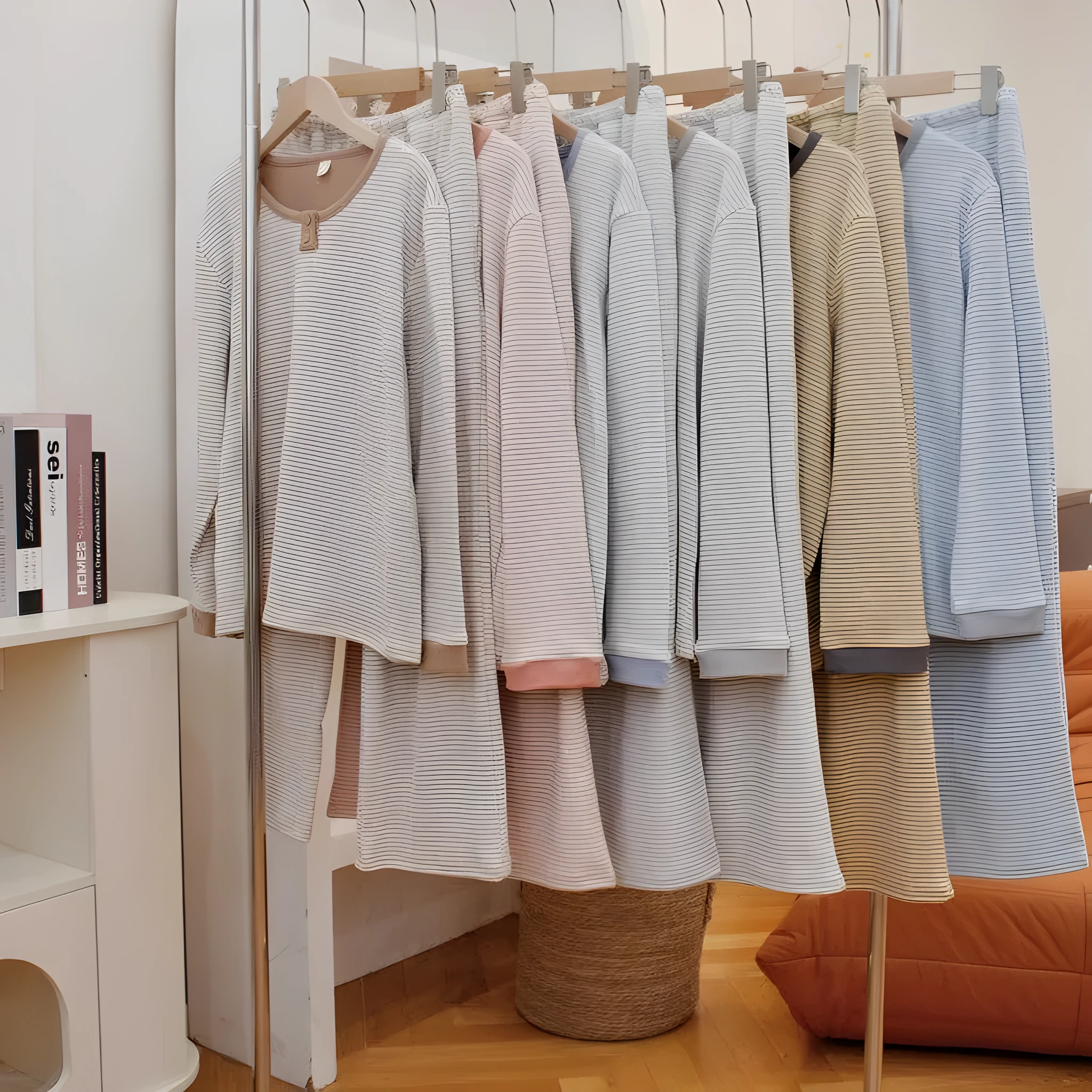 Round neck de velvet women's pajama suit with long-sleeved top and striped trousers in light blue