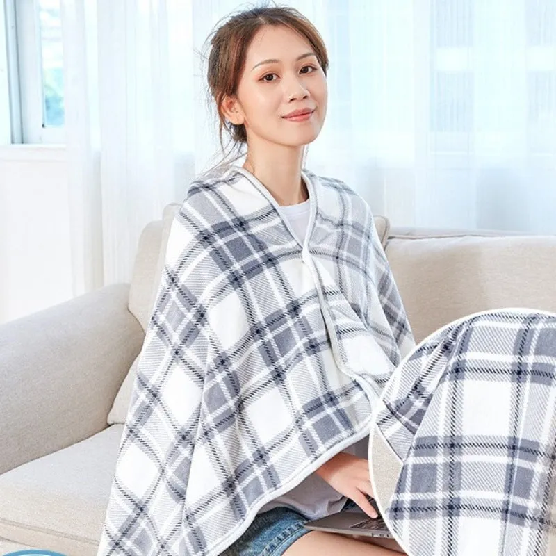 Japanese style polyester shawl blanket in stripe pattern, available in 80x130cm or 100x140cm, for office or winter nap use