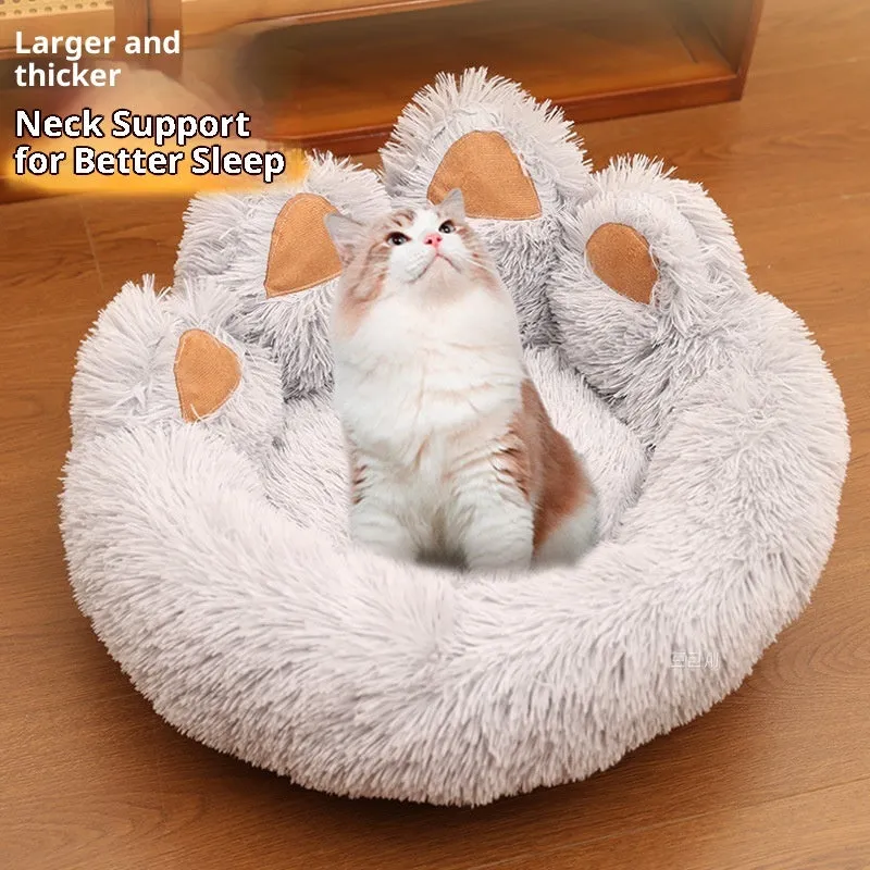 Plush kennel thickened pet bed for dog in coffee colour hand-shaped brush nest design
