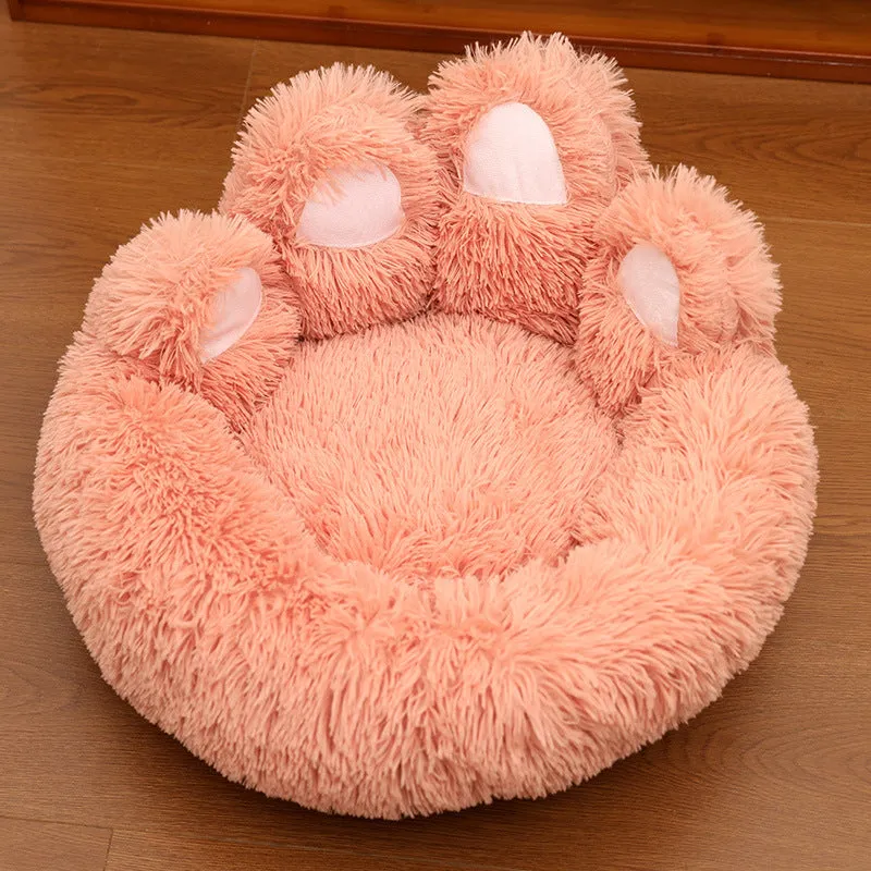 Plush kennel thickened pet bed for dog in coffee colour hand-shaped brush nest design