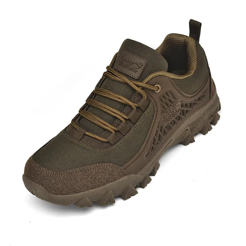 Men's casual outdoor mountaineering non-slip platform hiking shoes, khaki colour, PU mesh upper