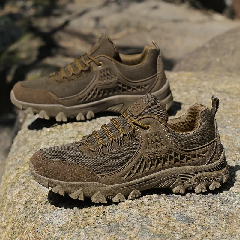 Men's casual outdoor mountaineering non-slip platform hiking shoes, khaki colour, PU mesh upper