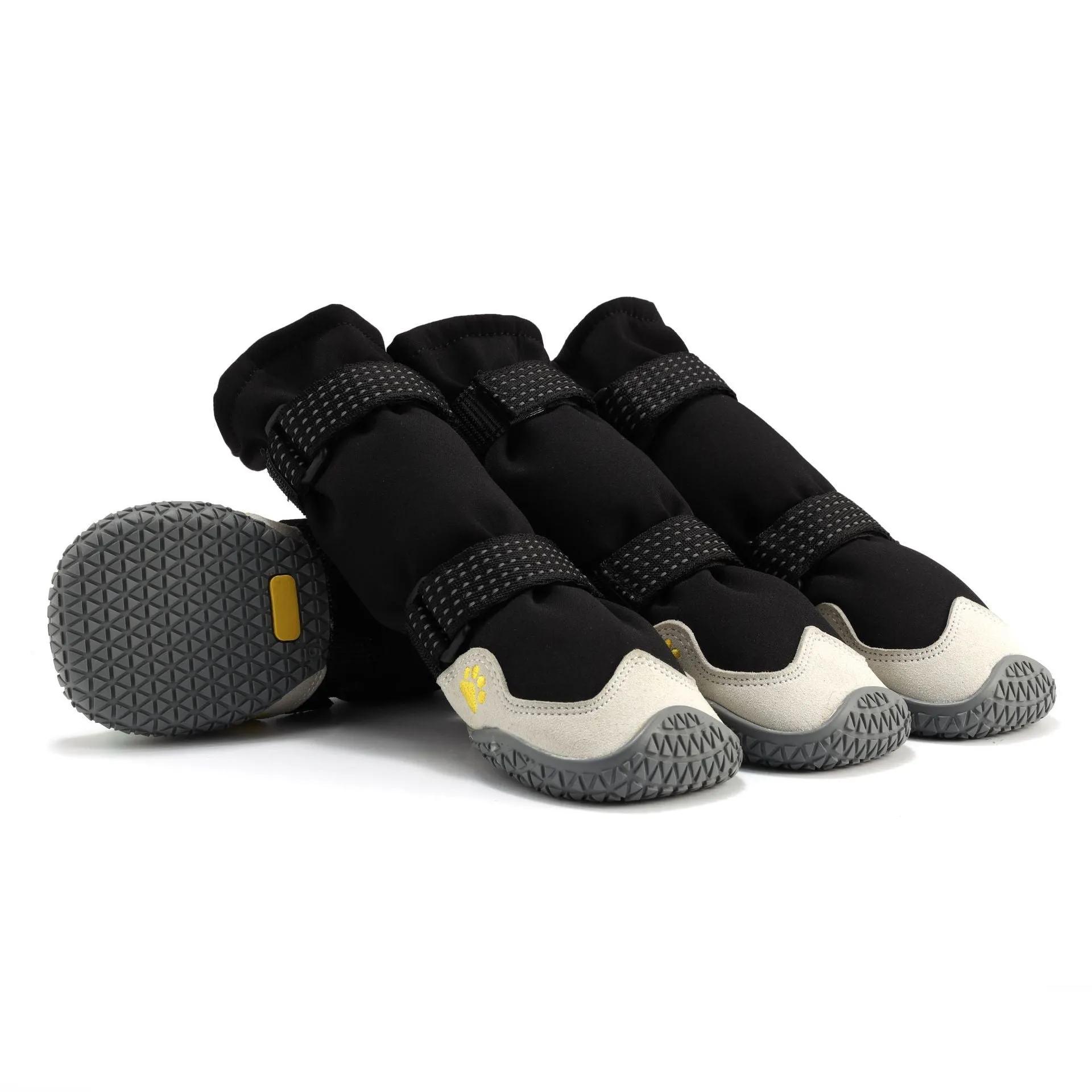 Soft-soled no heel slippage dog shoes in black cloth grey, waterproof rubber boots for medium large dogs
