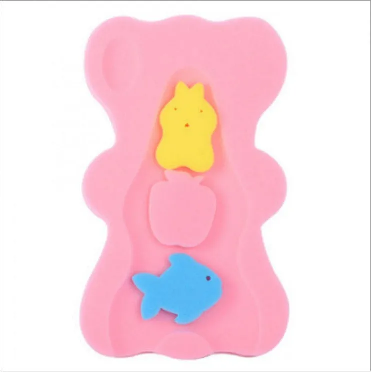 Yellow baby bath mat made of polyurethane sponge, 4.7 cm thick, on white background