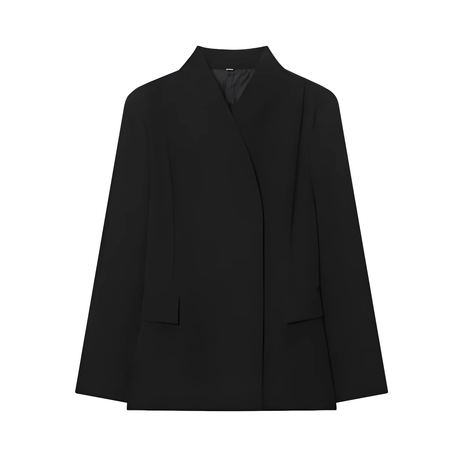 Women's black long sleeved suit jacket with loose fit, made from blended polyester fibre