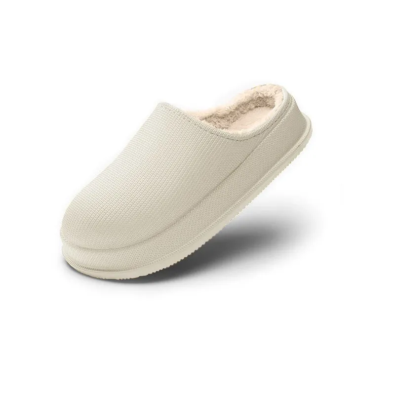 Warm cotton slippers with waterproof EVA sole in caramel colour, flat heel, available in large sizes for men and women