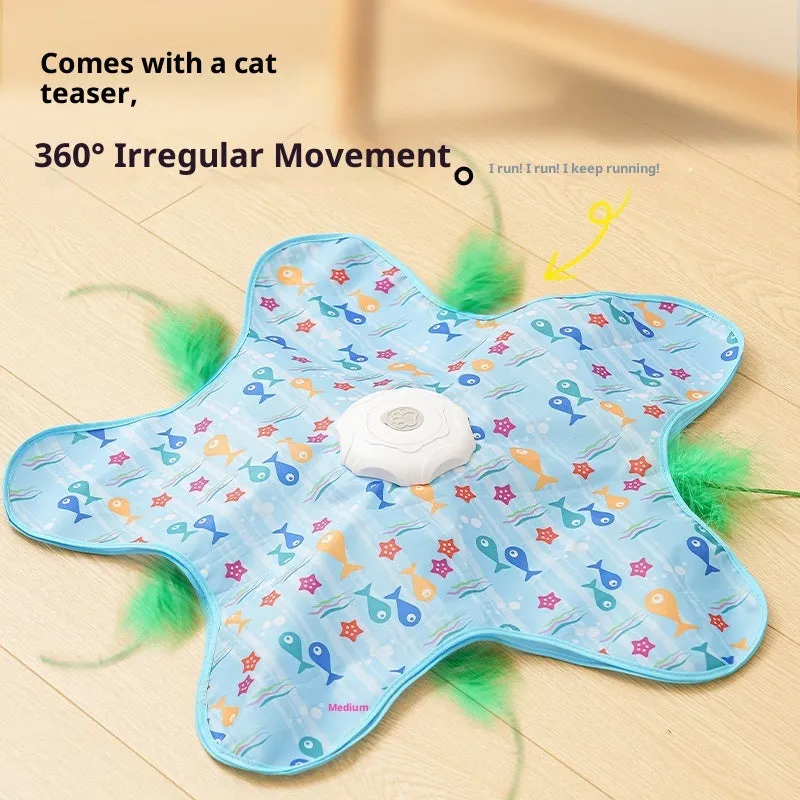 Blue-fish electric cat toy with smart hunting cover on floor