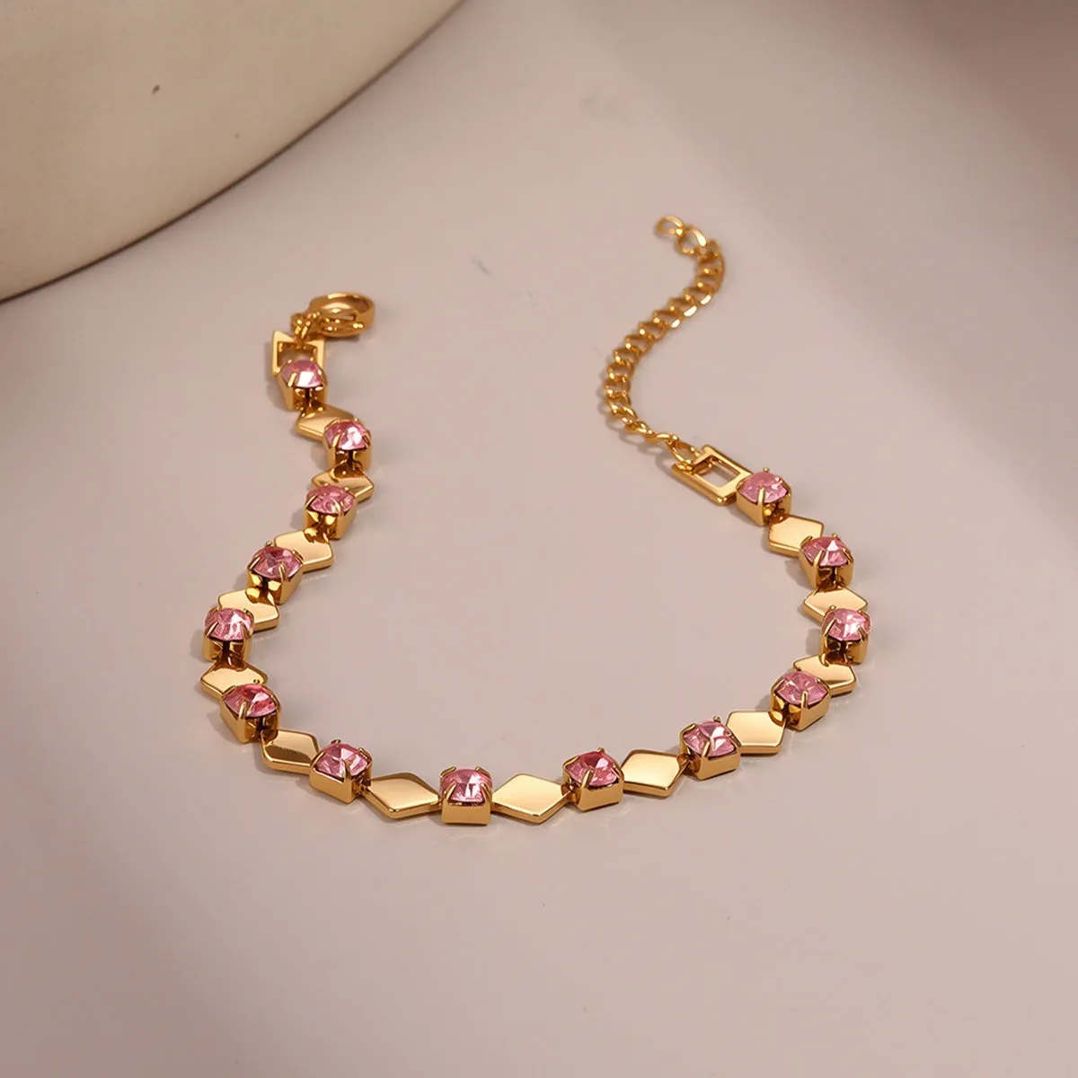 Women's stainless steel bracelet with 18K electroplating and geometric colour zircon stones, NMSB-J737-1