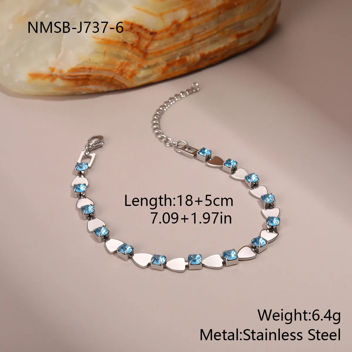 Women's stainless steel bracelet with 18K electroplating and geometric colour zircon stones, NMSB-J737-1