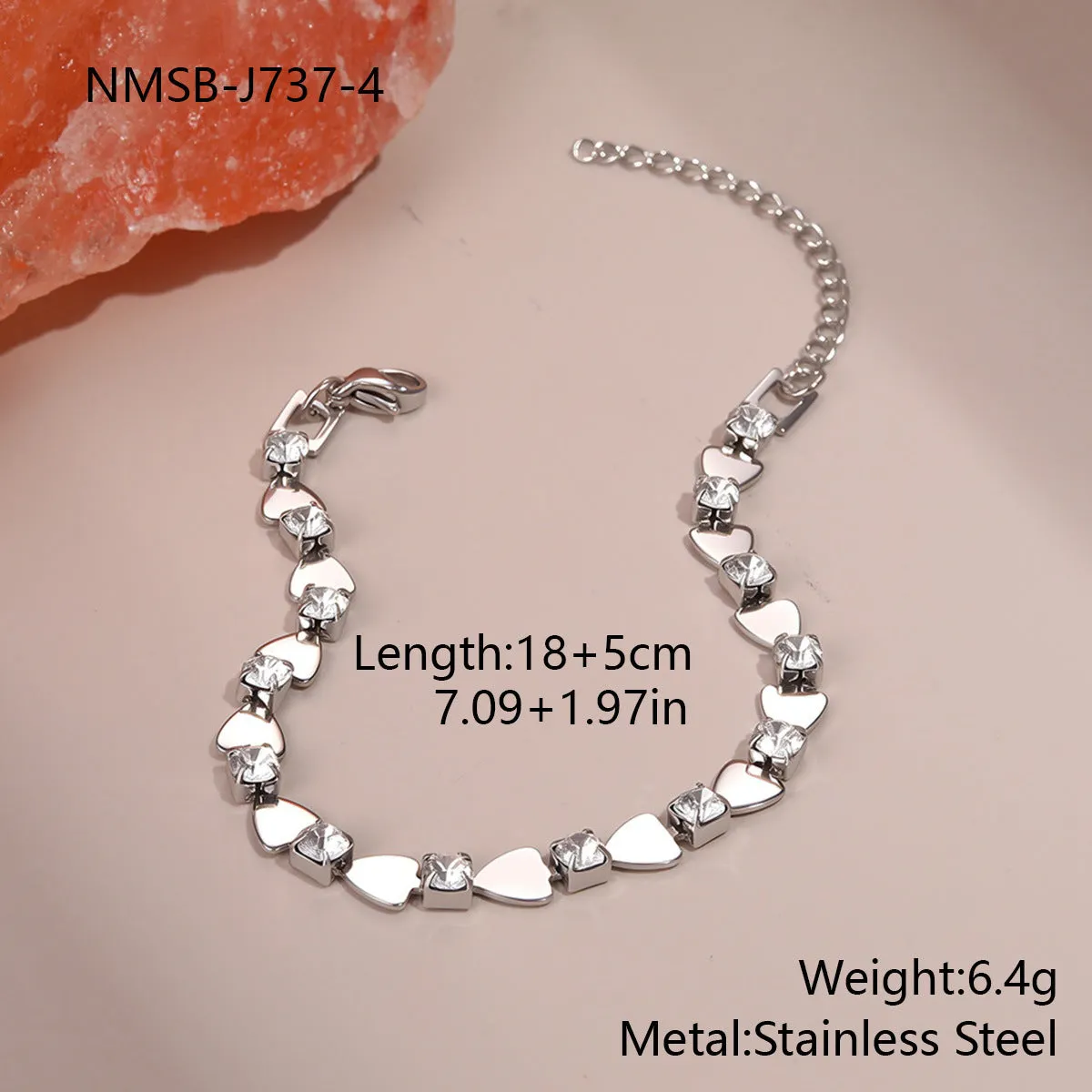 Women's stainless steel bracelet with 18K electroplating and geometric colour zircon stones, NMSB-J737-1
