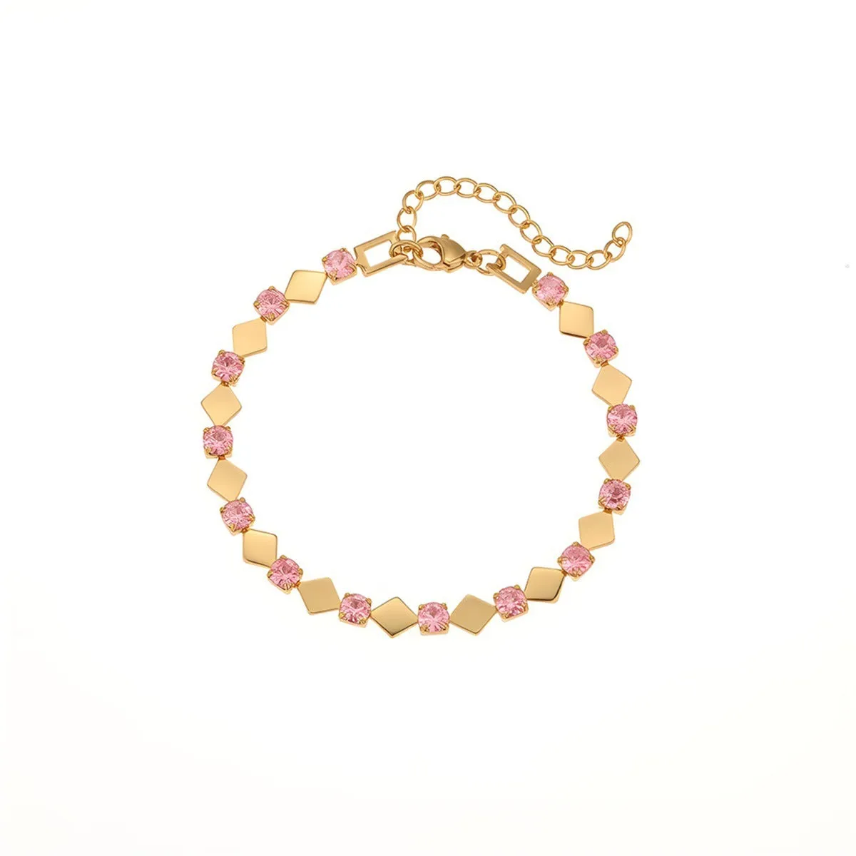 Women's stainless steel bracelet with 18K electroplating and geometric colour zircon stones, NMSB-J737-1