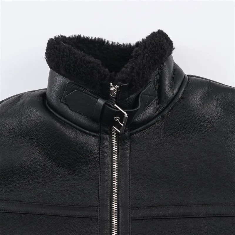 Women's double-sided fleece jacket in black with PU fabric, medium thickness, casual style, size S