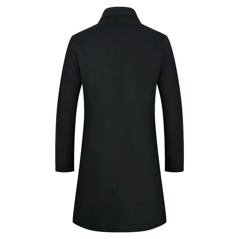 Men's slim fit wool trench coat in black from the front