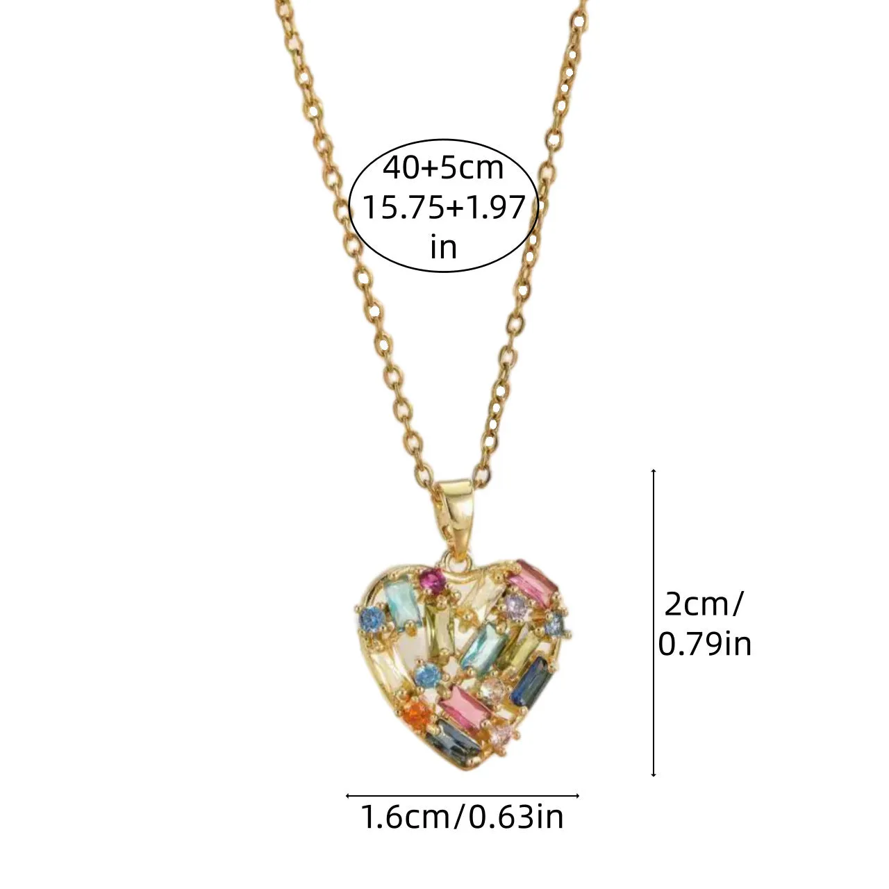 Women's copper zircon heart necklace with O-ring chain, gold blue colour, electroplated finish.