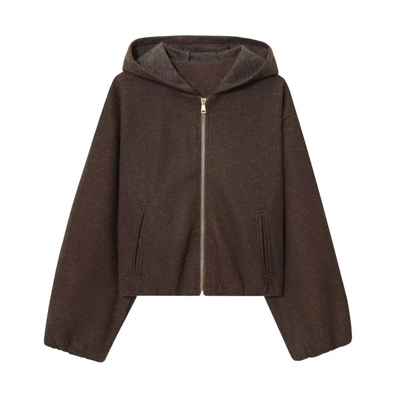 Women's PU Hooded Jacket Casual Coat with Zipper Closure Long Sleeve Unisex Style Japanese Korean Collage Stitching Medium Thickness Jacket Coat Available in S M L XS Picture Color