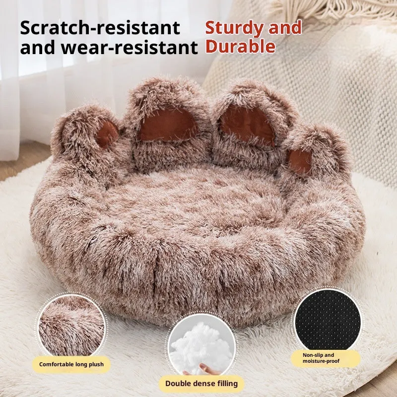 Plush two-color thickened dog bed in double silk gray hand-shaped brush nest style 50cm diameter