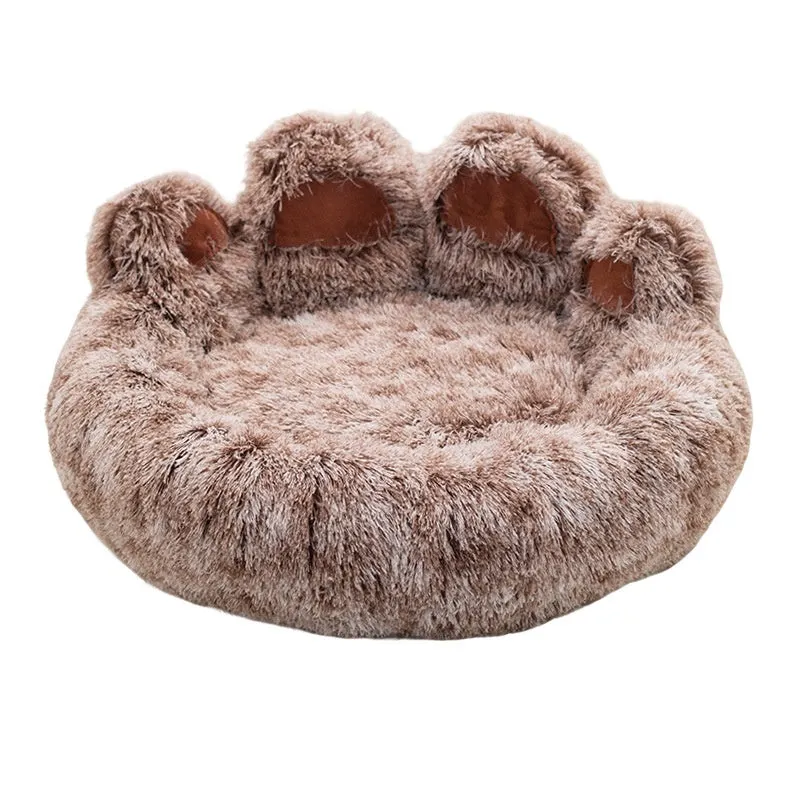 Plush two-color thickened dog bed in double silk gray hand-shaped brush nest style 50cm diameter