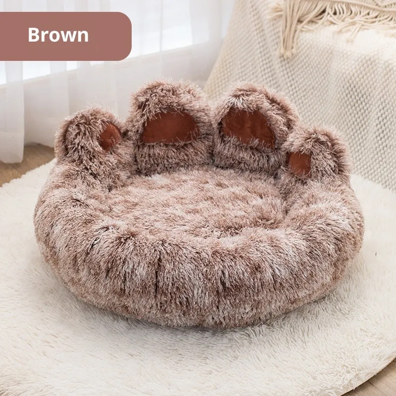 Plush two-color thickened dog bed in double silk gray hand-shaped brush nest style 50cm diameter