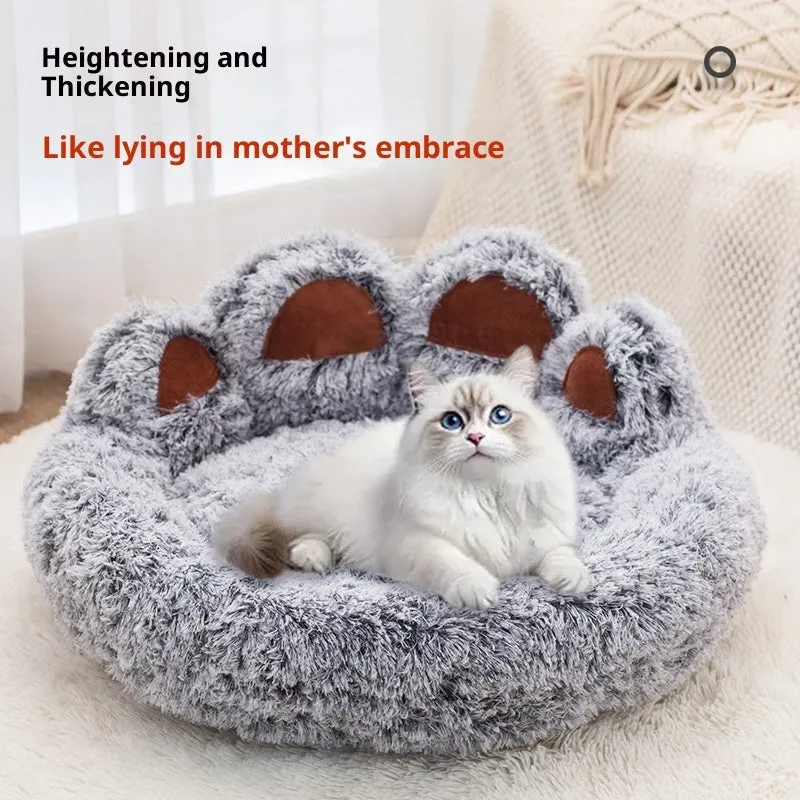 Plush two-color thickened dog bed in double silk gray hand-shaped brush nest style 50cm diameter