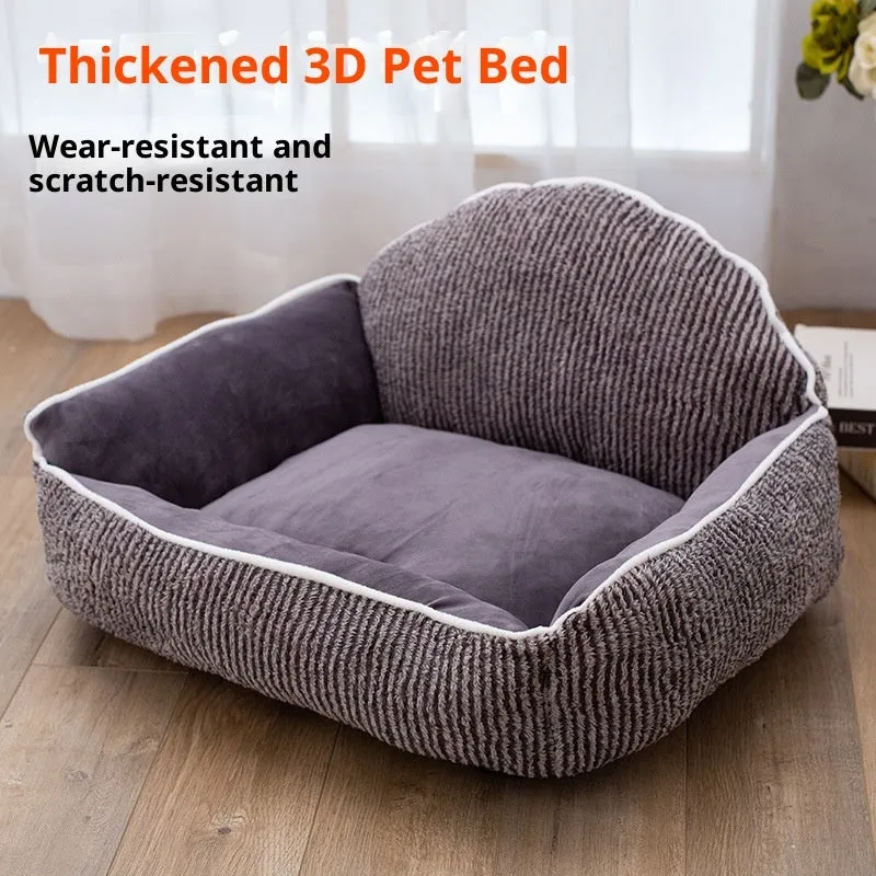 Short plush pet sofa with striped backrest, 60 x 50 cm cloth cat bed, small kennel