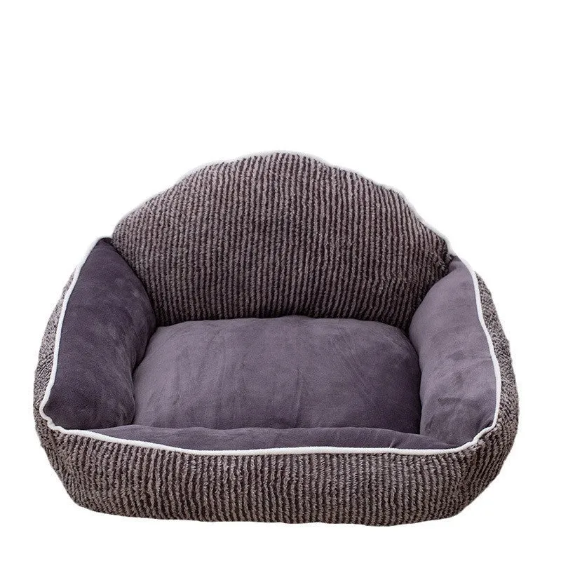 Short plush pet sofa with striped backrest, 60 x 50 cm cloth cat bed, small kennel