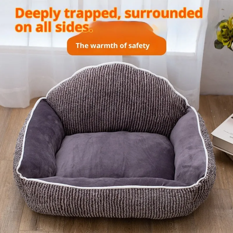 Short plush pet sofa with striped backrest, 60 x 50 cm cloth cat bed, small kennel