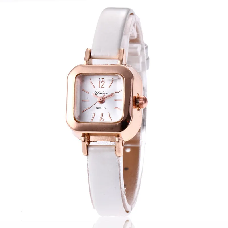Women's fashion watch with alloy case and 10mm thickness in black, white, pink, or brown