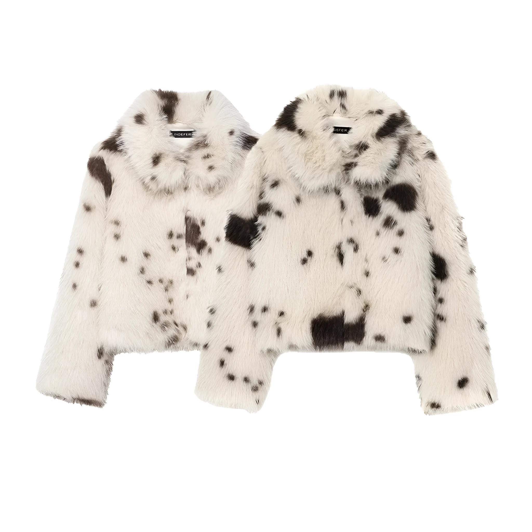 Artificial fur animal pattern coat for women with faux fur collar, brown colour, socialite style
