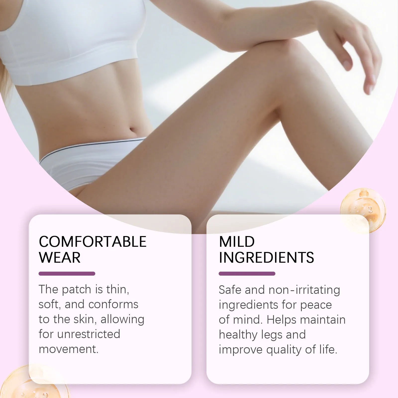 Pack of 12 plant-based leg care patches for muscle relief and circulation.