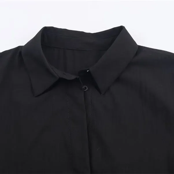 Women's trip-strap poplin shirt with plant and flower print, black, long sleeves, casual pullover style
