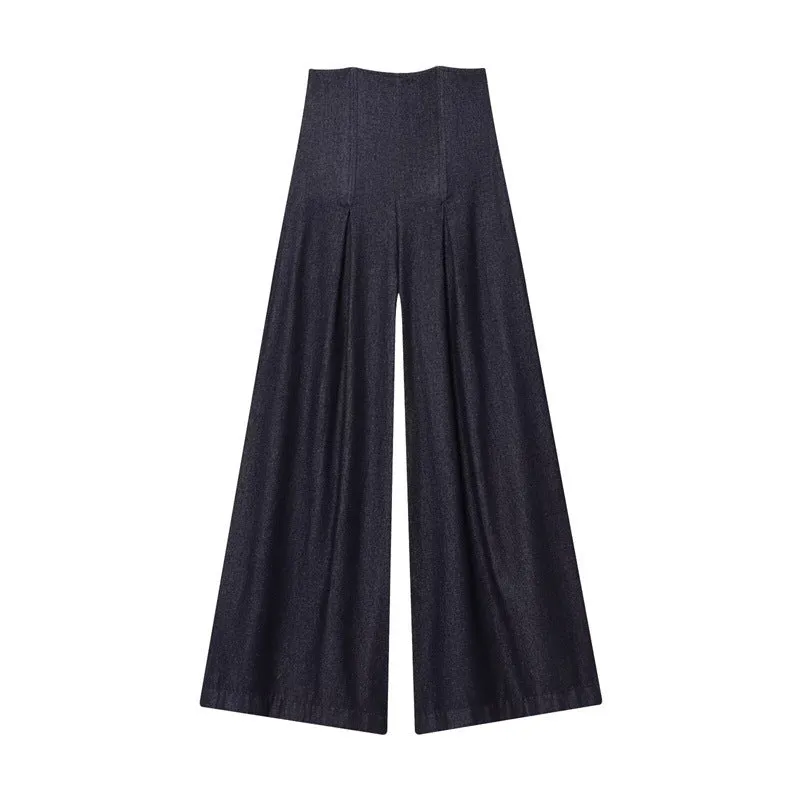 Women's ultra high waist wide leg stone-washed denim jeans in Japanese Korean casual style, available in sizes XS to L