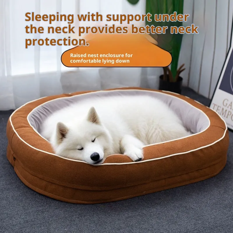 Four Seasons Universal oval pet bed in brown with removable cloth cover for dogs, large size