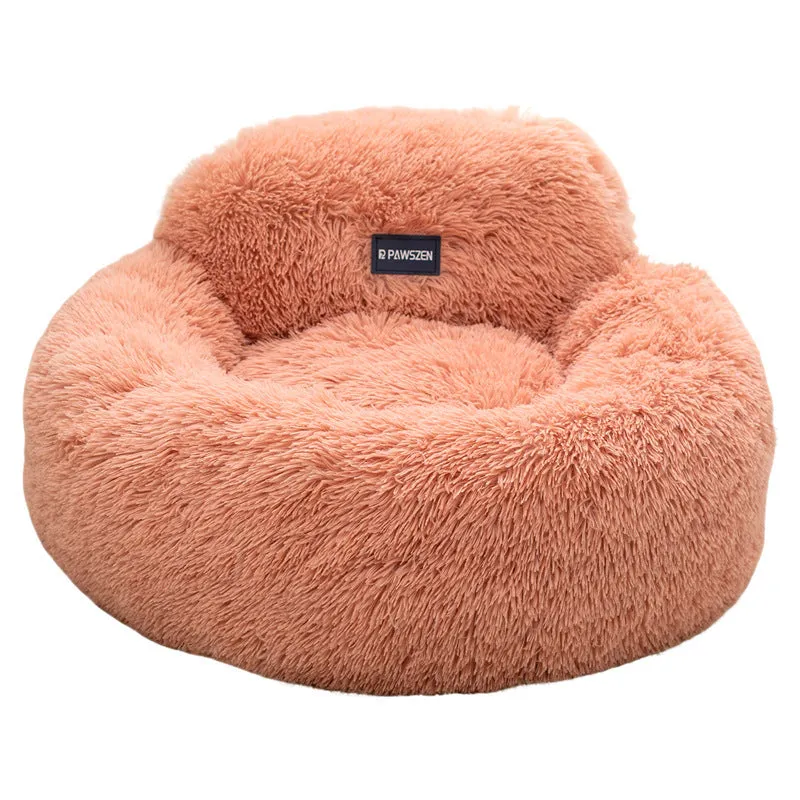 Pet bed winter warm breathable cloth kennel for cats, long wool backrest, diameter 48cm, light gray