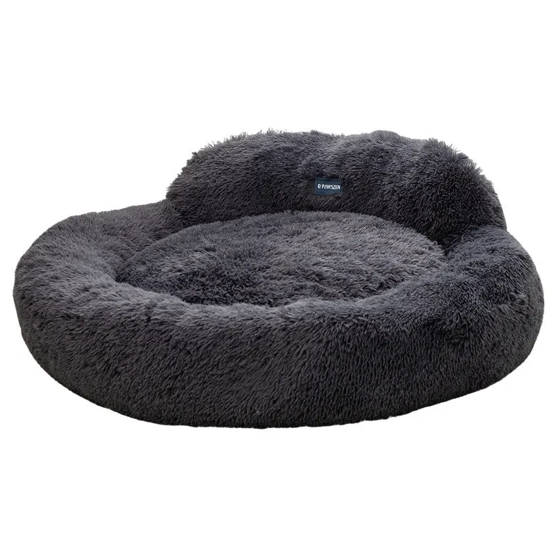 Pet bed winter warm breathable cloth kennel for cats, long wool backrest, diameter 48cm, light gray