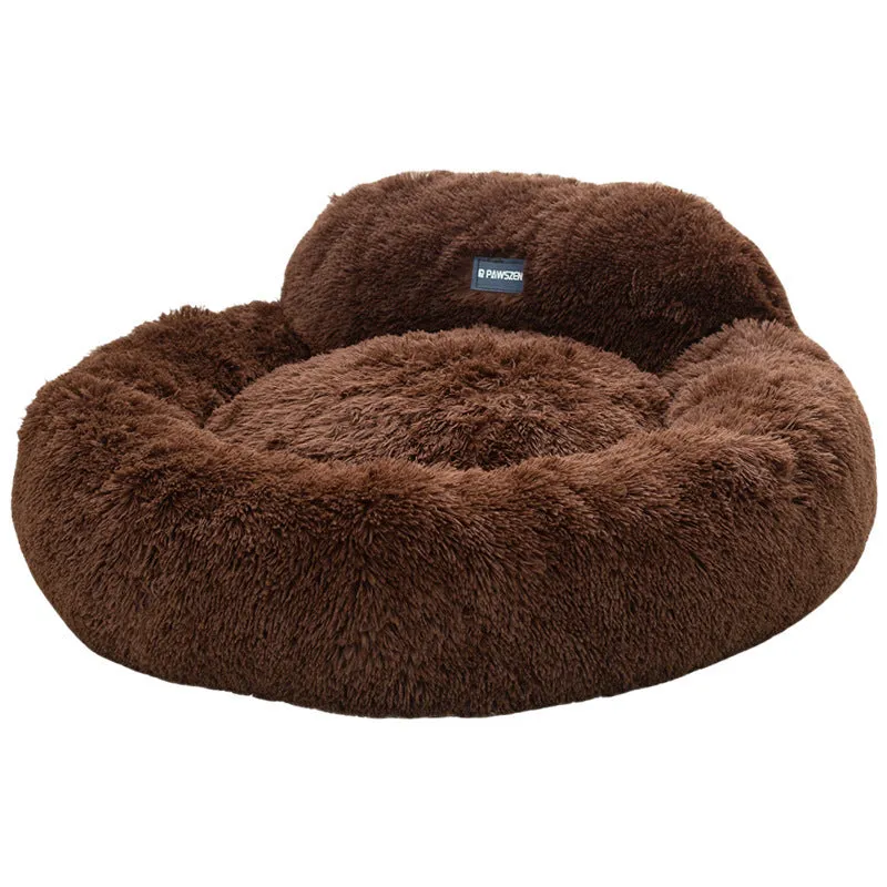 Pet bed winter warm breathable cloth kennel for cats, long wool backrest, diameter 48cm, light gray