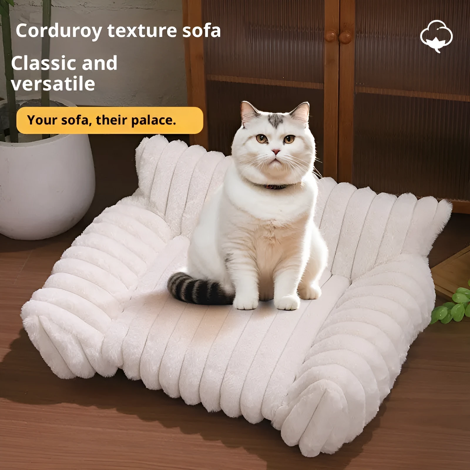 Rabbit plush cat sofa bed in gray with thickened padding and raised edges