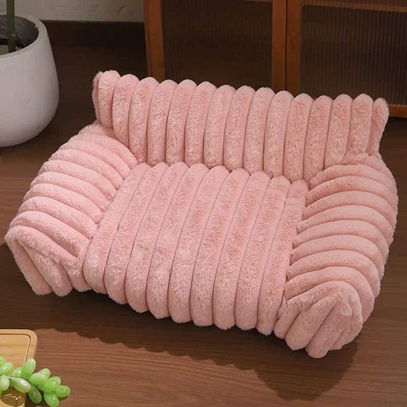 Rabbit plush cat sofa bed in gray with thickened padding and raised edges