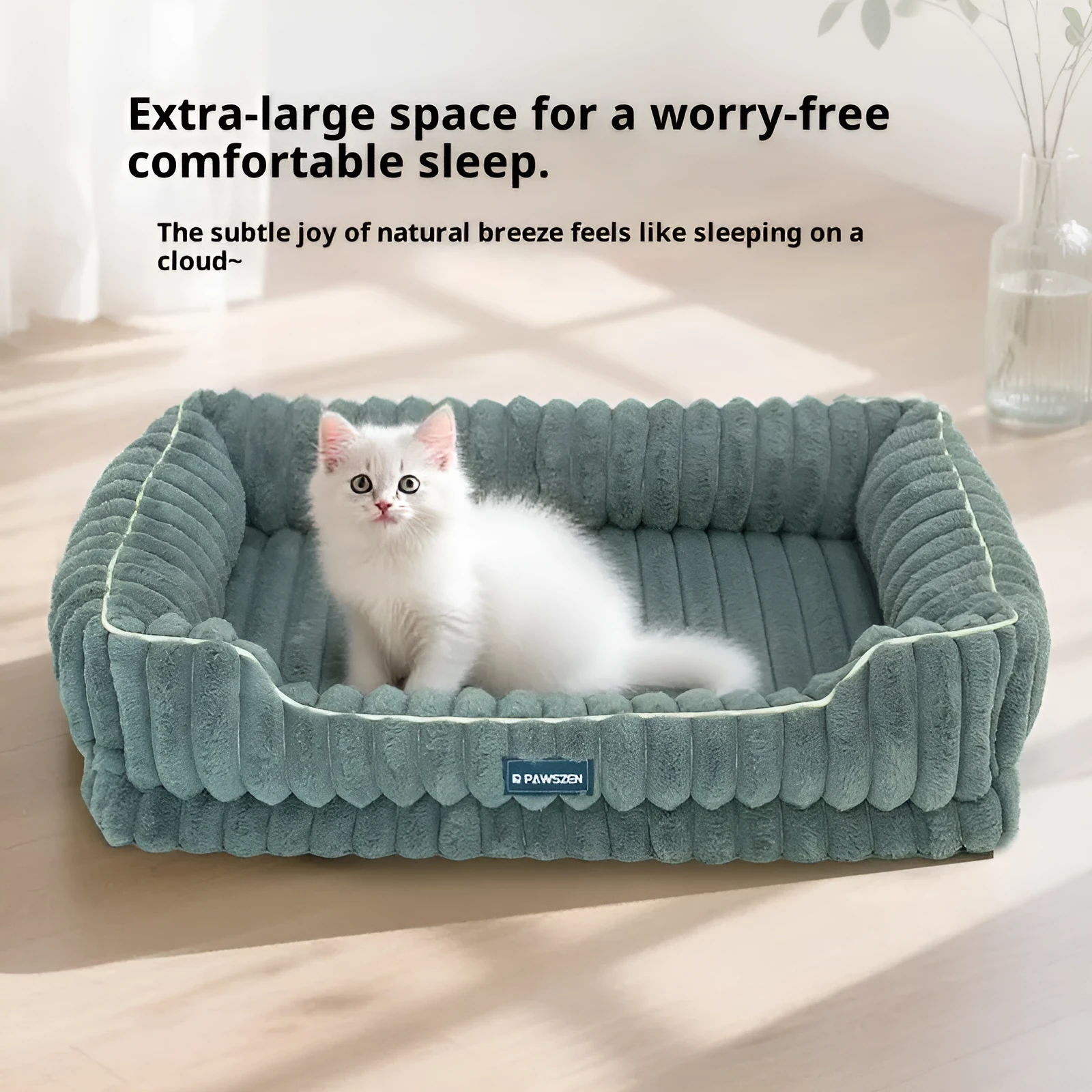 Striped rabbit fur pet bed in large square shape with removable cover for dogs