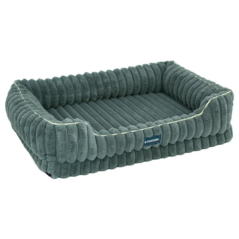 Striped rabbit fur pet bed in large square shape with removable cover for dogs